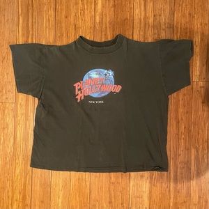 Vintage 90’s NYC Planet Hollywood distressed faded black t-shirt, size XL.